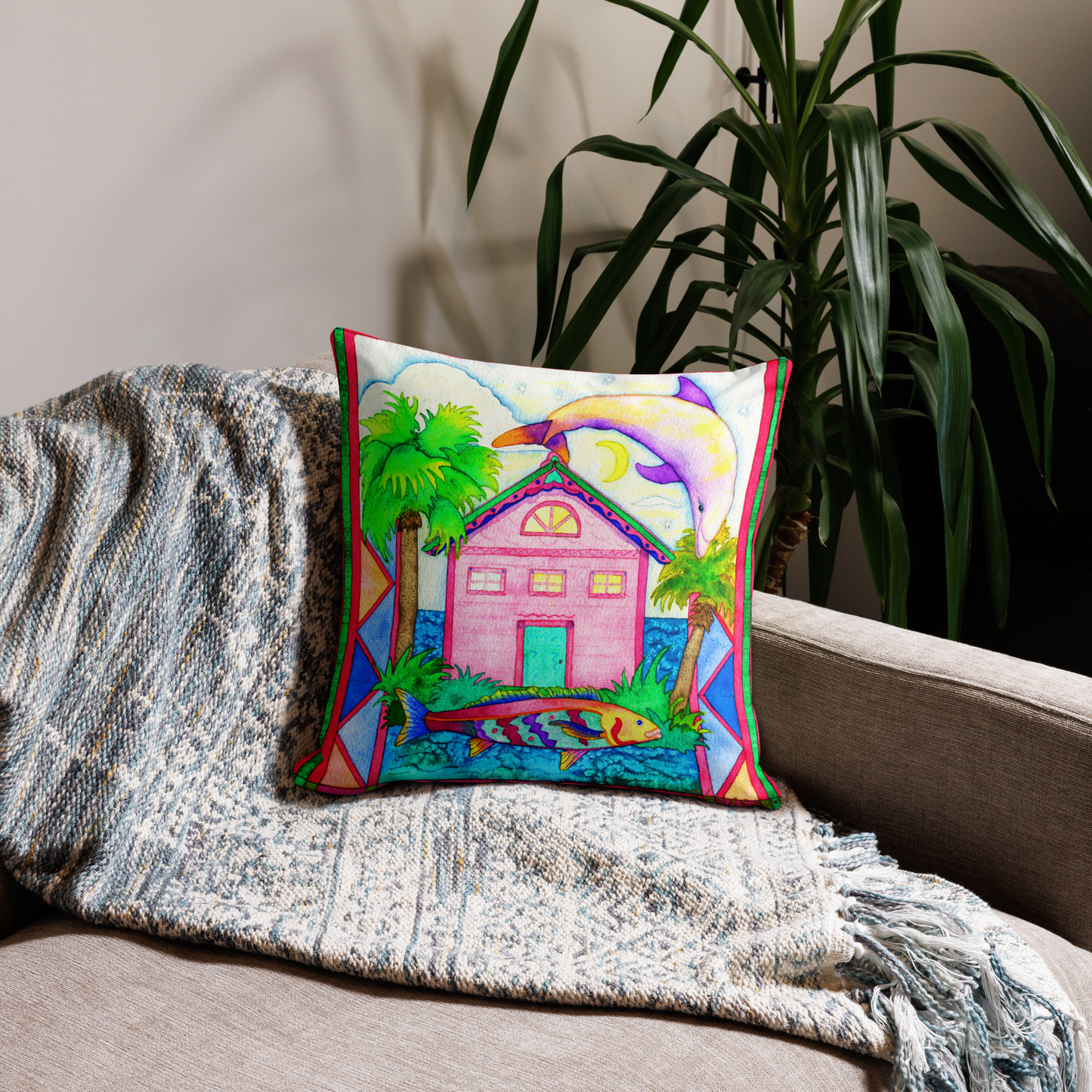 And the Dolphin Jumped Over the Moon - Premium Pillow