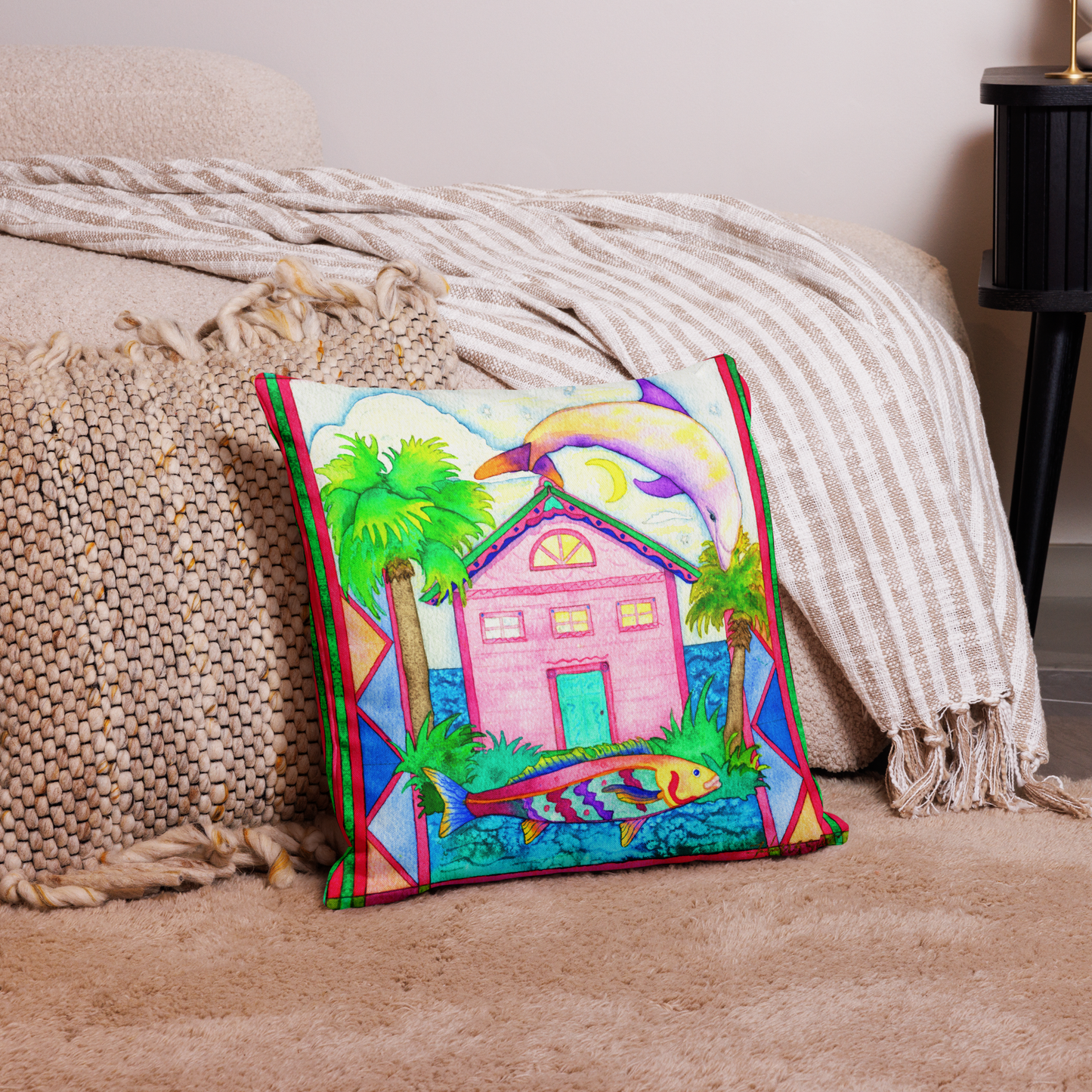 And the Dolphin Jumped Over the Moon - Premium Pillow