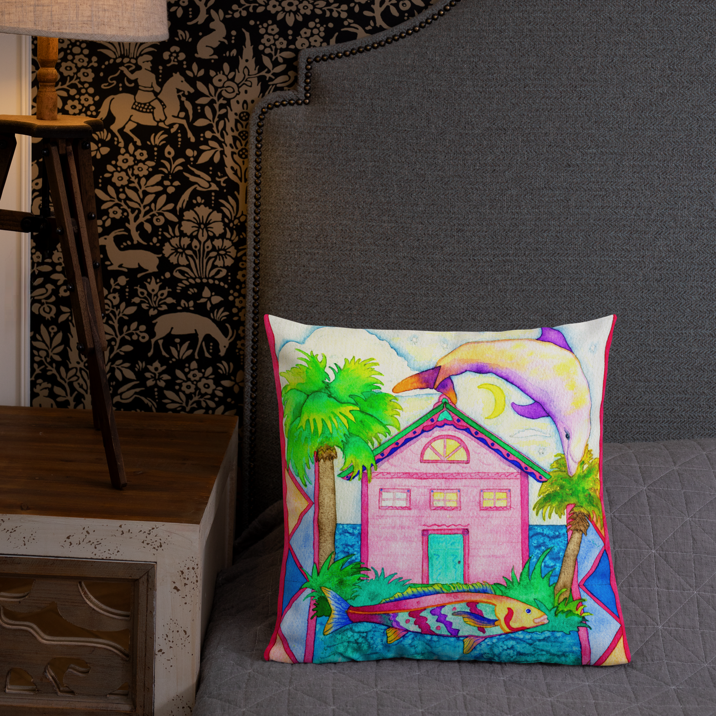 And the Dolphin Jumped Over the Moon - Premium Pillow