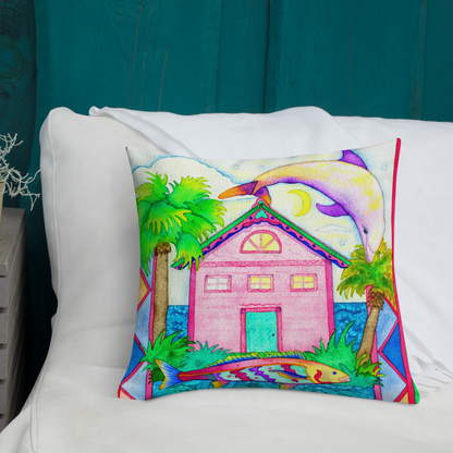 "The Dolphin Jumped Over the Moon" - Premium Throw Pillow