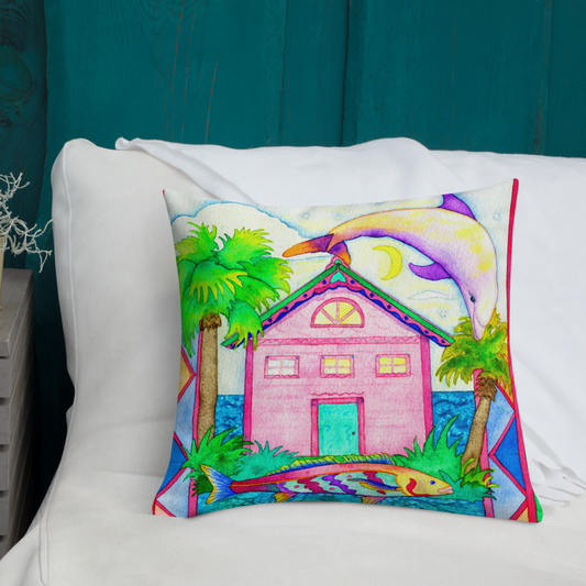 "The Dolphin Jumped Over the Moon" - Premium Throw Pillow
