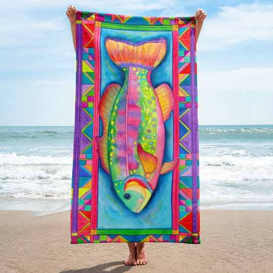 "Tropical Rainbow" Painting on Large Beach Towel