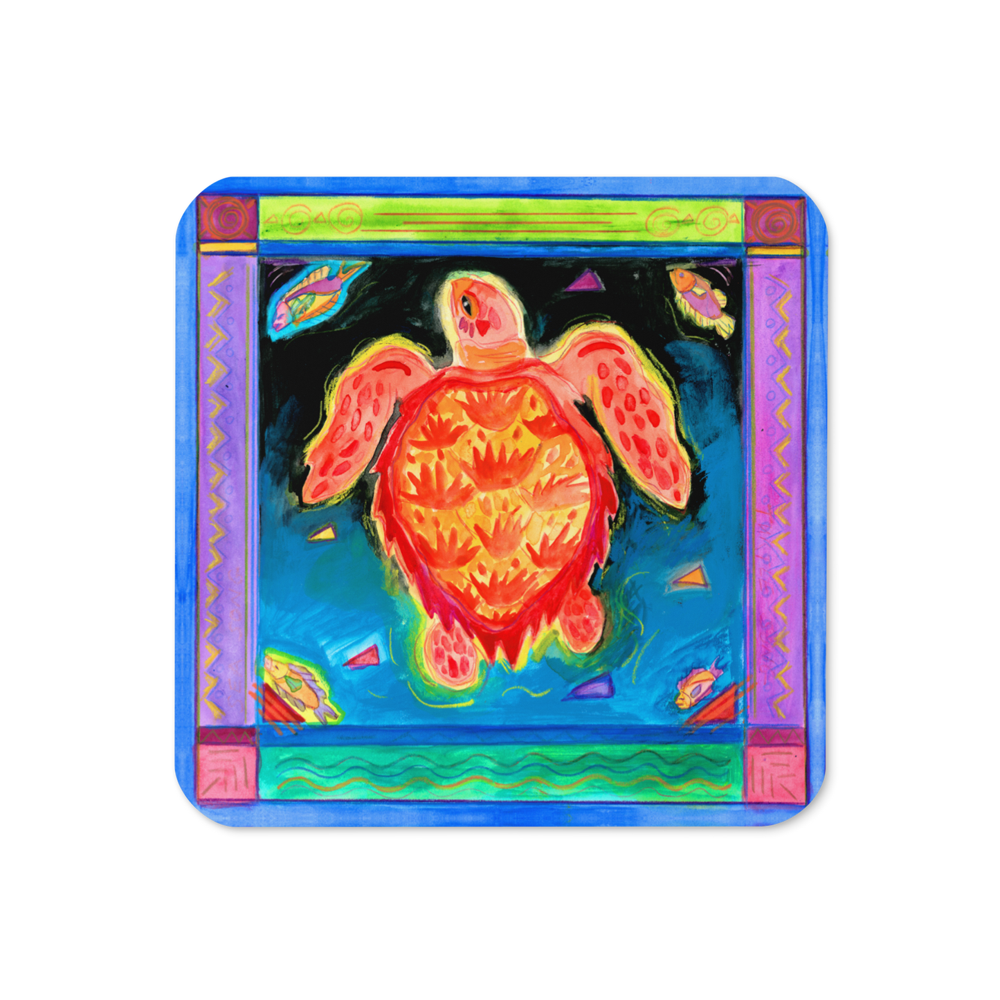 Florida Seas - orange sea turtle cork-back coaster