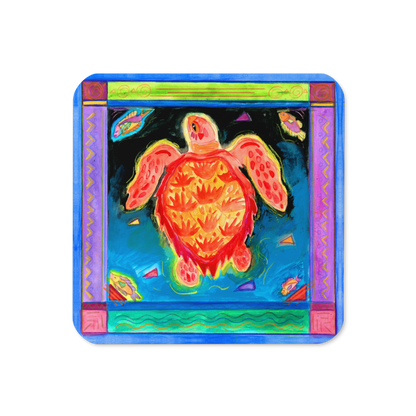 Florida Seas - orange sea turtle cork-back coaster